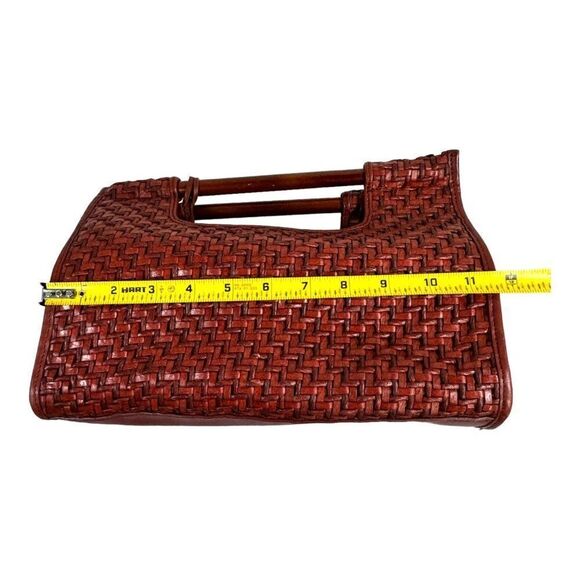 FOSSIL Brick Red Woven Wooden Handle Shoulder Strap Purse Handbag Straw WIcker - Picture 5 of 9